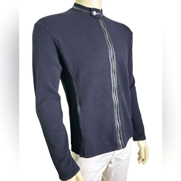 Armani Exchange Zip-up Bomber Silhouette Mock Neck Sweater w/Leather Trim Sz L - Picture 6 of 9